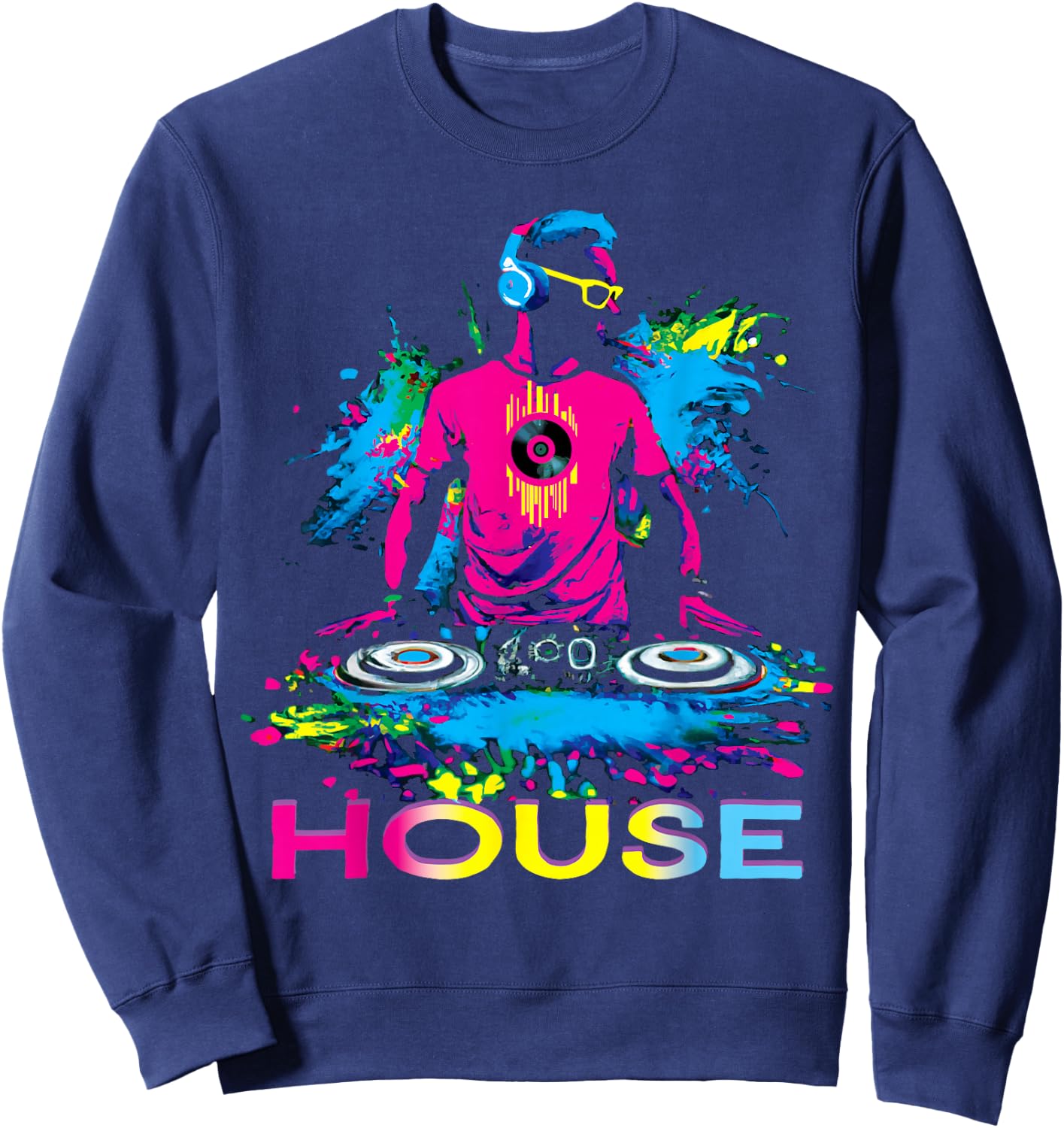 Vibrant House Music DJ Design Sweatshirt - Sweatshirt | Navy