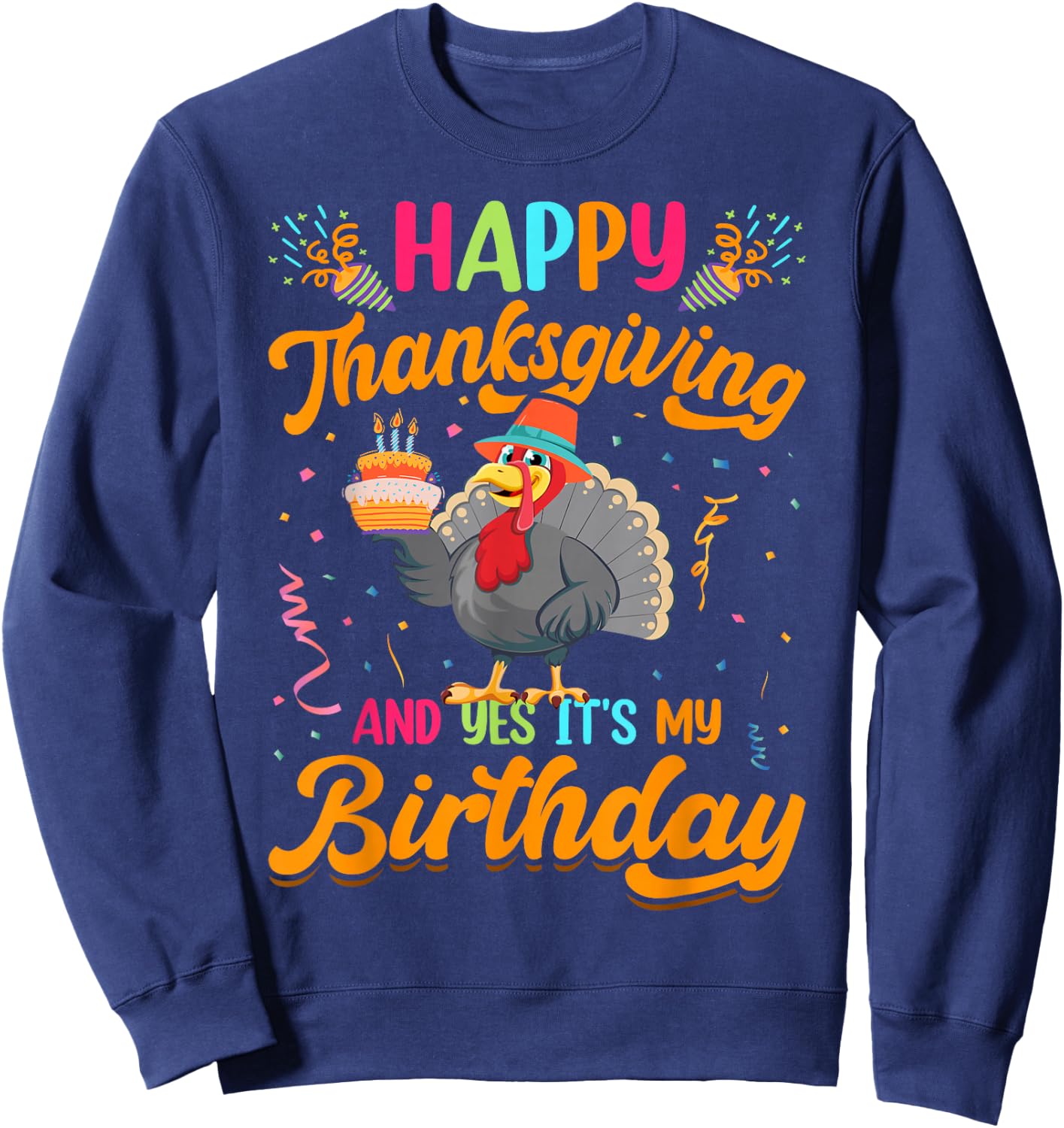 Adult & Kids Thanksgiving Clothing Gifts DAIMMER -Adults Black Small Modern Short Sleeve Thanksgiving Birthday Sweatshirt - Sweatshirt | Navy