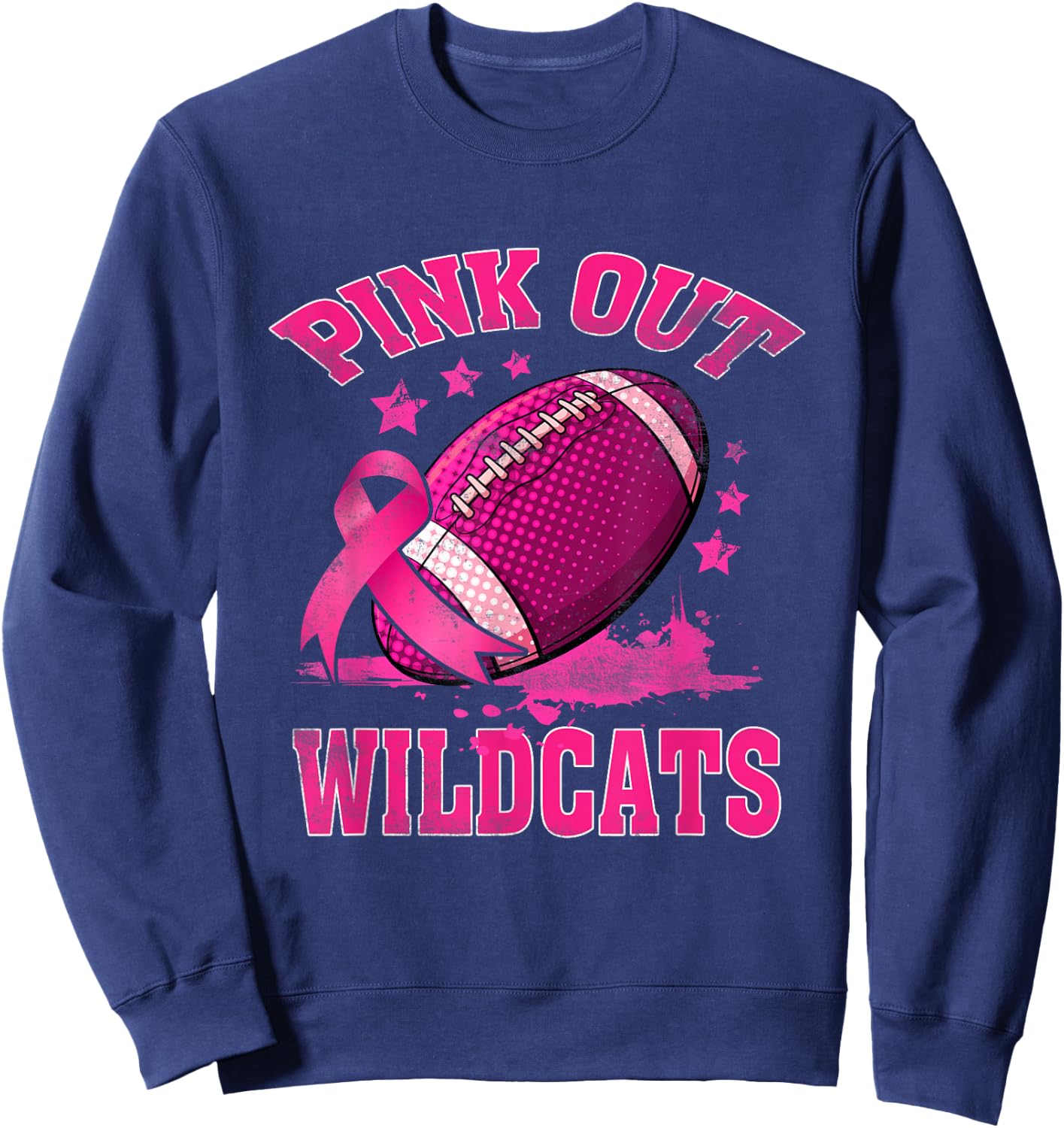 Wildcats Pink Out Football Tackle Breast Cancer Awareness Sweatshirt - Sweatshirt | Navy