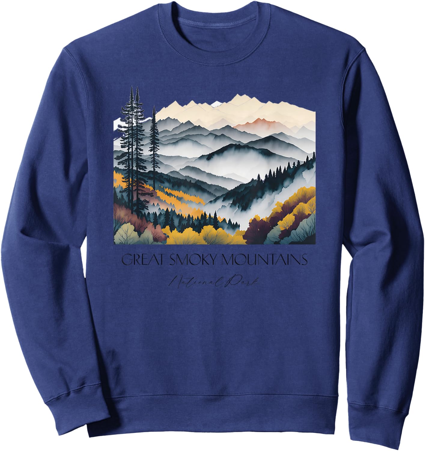Cool Great Smoky Mountains National Park Hiking Watercolor Sweatshirt - Sweatshirt | Navy