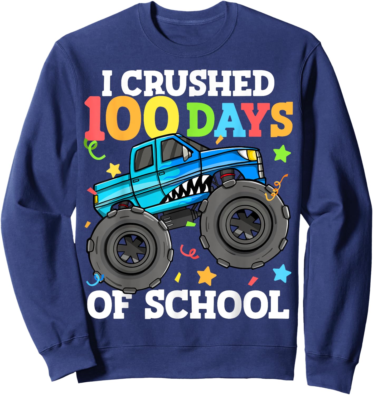 100 Days of School Monster Truck 100th Day of School Boys Sweatshirt - Sweatshirt | Navy