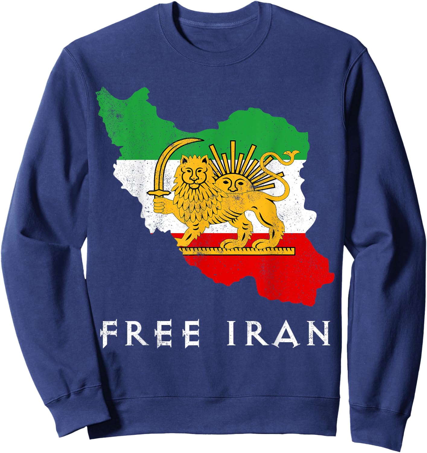 Iran Flag Map Lion Sun Sword Free Iran support women of Iran Sweatshirt - Sweatshirt | Navy