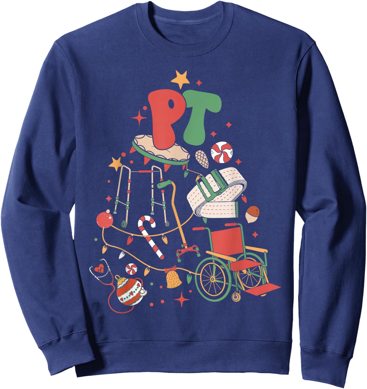 Physical Therapy Christmas PT Therapist Christmas Tree xmas Sweatshirt - Sweatshirt | Navy