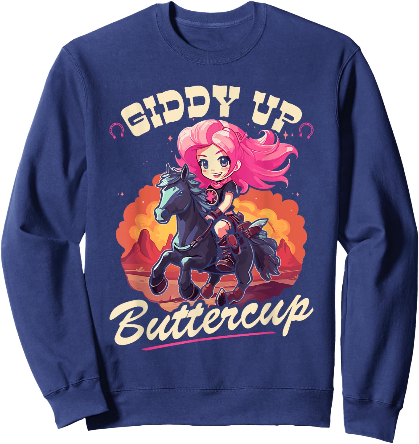 Country Rodeo Girl, Giddy Up Buttercup, Toddler Cowgirl Sweatshirt - Sweatshirt | Navy