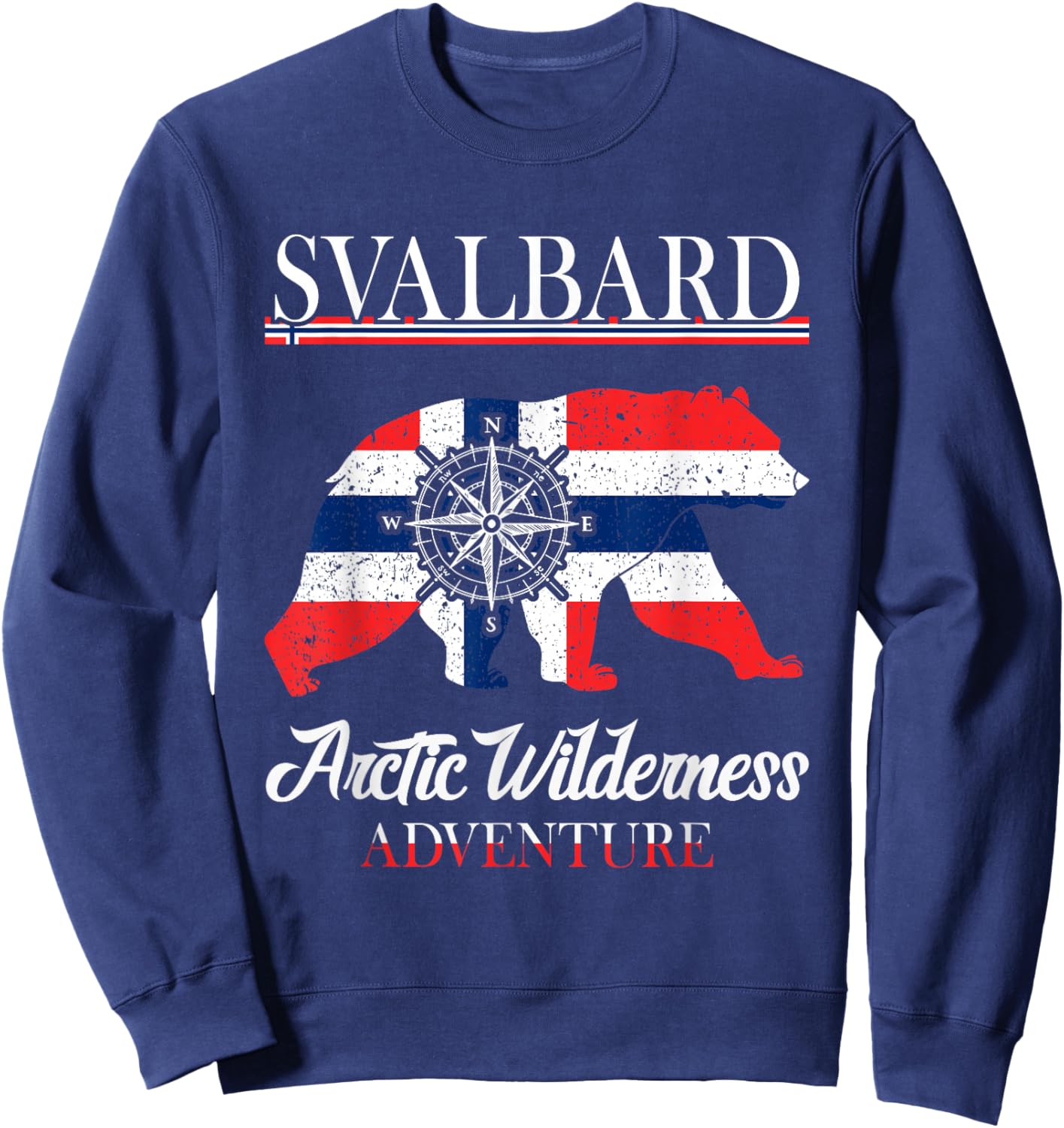 Svalbard Norway - Arctic Wilderness -Ice Bear Norwegian Flag Sweatshirt - Sweatshirt | Navy