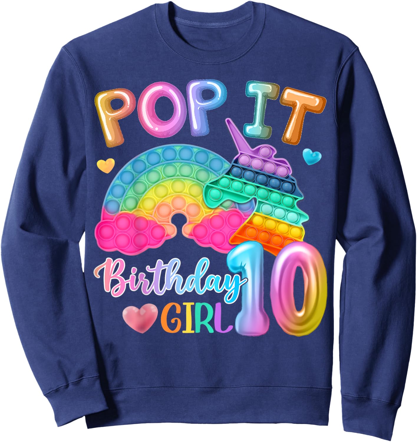 Kids Pop It Birthday Girl 10 for 10yr Old Girl Unicorn Party Sweatshirt - Sweatshirt | Navy