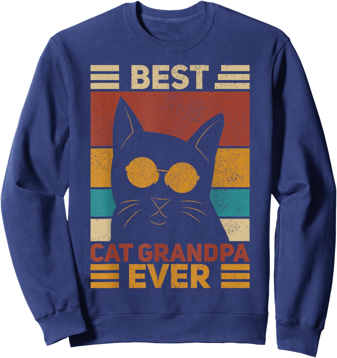 Best Cat Grandpa Ever Men Cat Lover Funny Black Cat Themed Sweatshirt - Sweatshirt | Navy