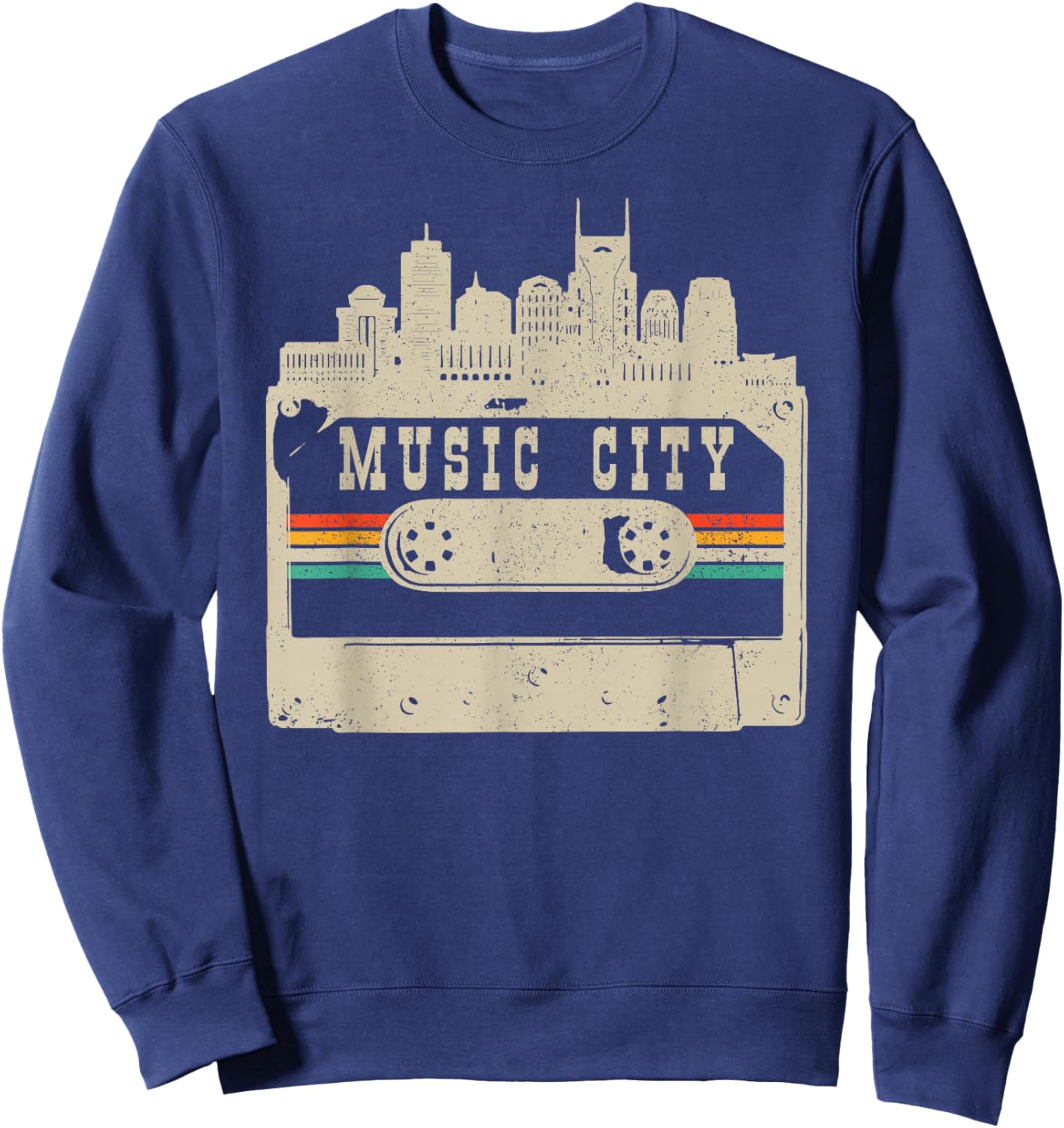 Nashville Skyline Cassette Vintage Retro Country Music City Sweatshirt - Sweatshirt | Navy