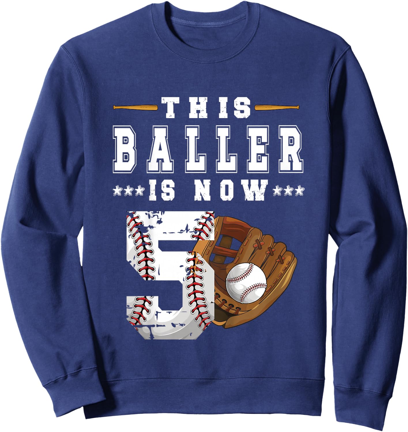 Kids 5th Birthday Baseball Boy Five Year Old Baseball Player Sweatshirt - Sweatshirt | Navy