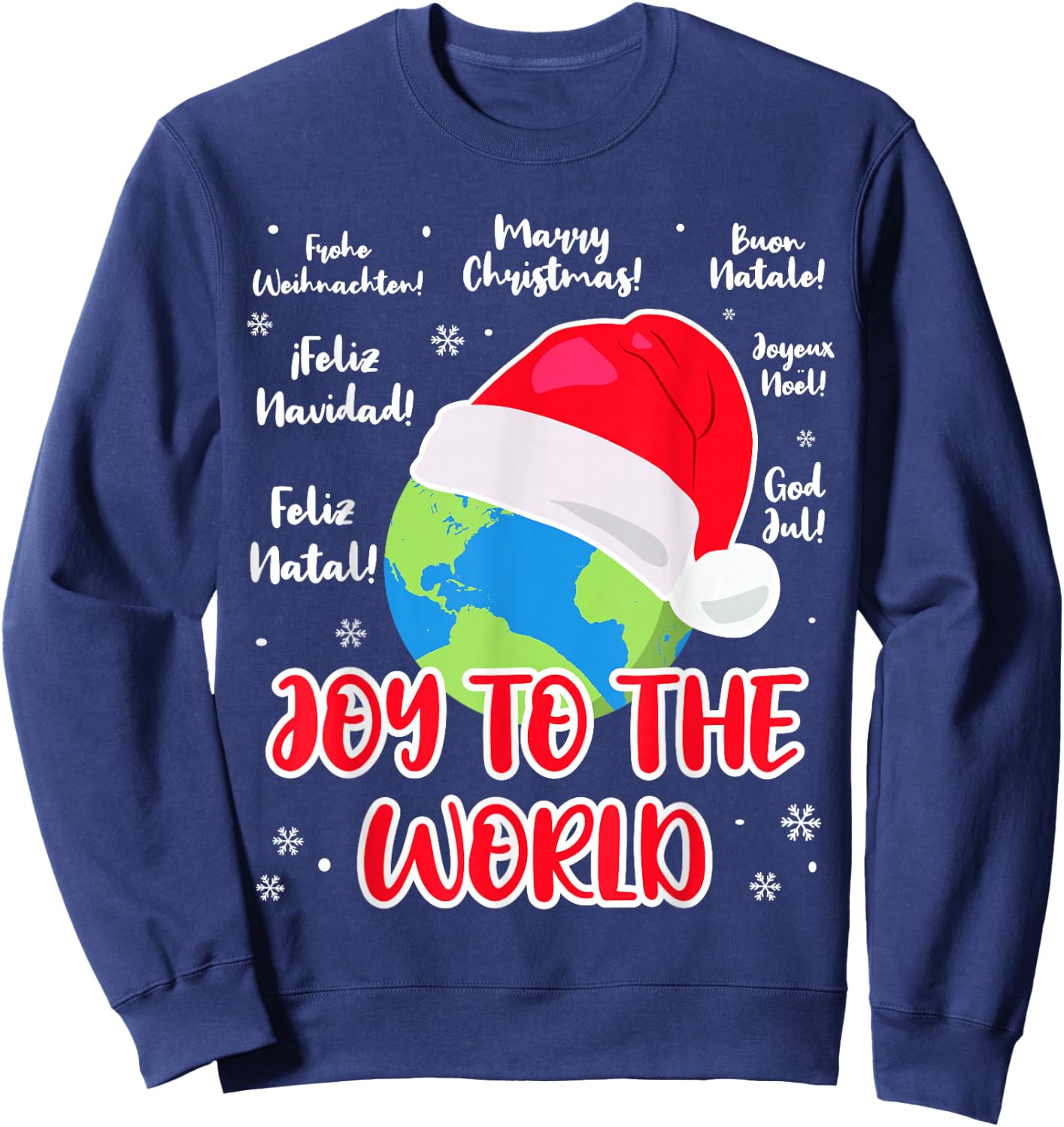 Merry Christmas language Joy to the World globe Cristmas Sweatshirt - Sweatshirt | Navy
