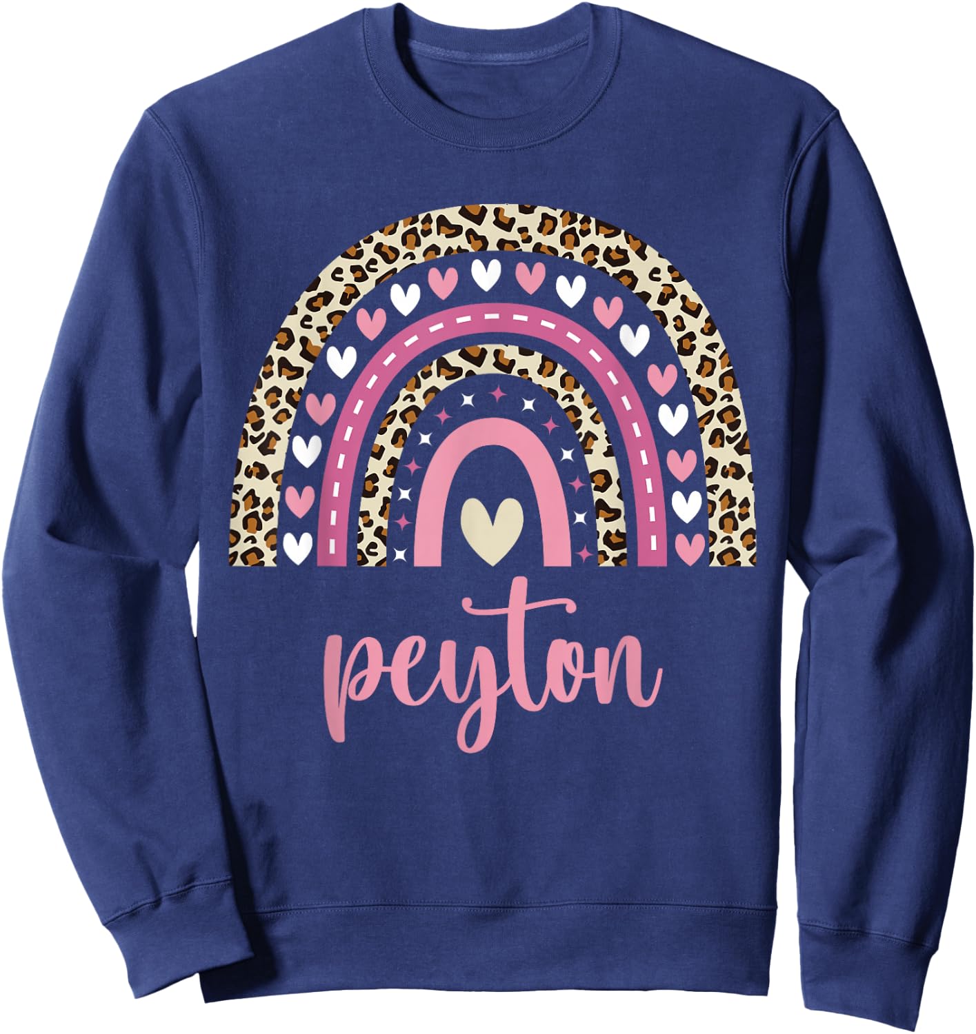 Peyton Rainbow Leopard Personalized Peyton Birthday Sweatshirt - Sweatshirt | Navy