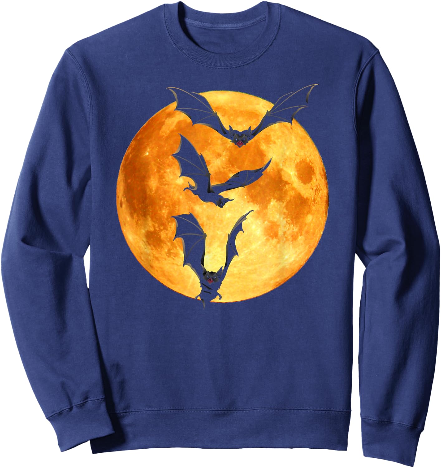 Orange Full Moon Halloween Bat Flying Bats Moonlight Vampire Sweatshirt - Sweatshirt | Navy