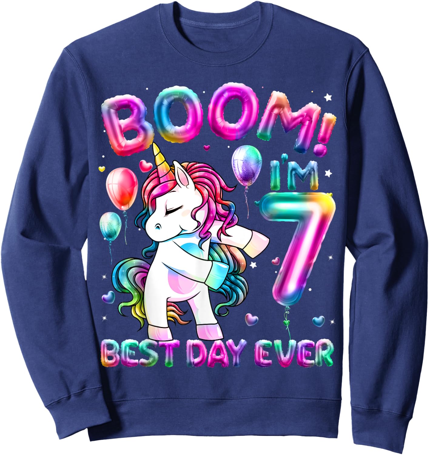 7 Years Old Flossing Unicorn Gifts 7th Birthday Girl Party Sweatshirt - Sweatshirt | Navy