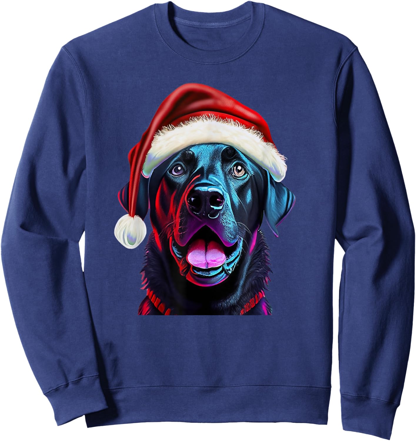 Black Lab Christmas Magic: Labrador in Santa Hat Sweatshirt - Sweatshirt | Navy