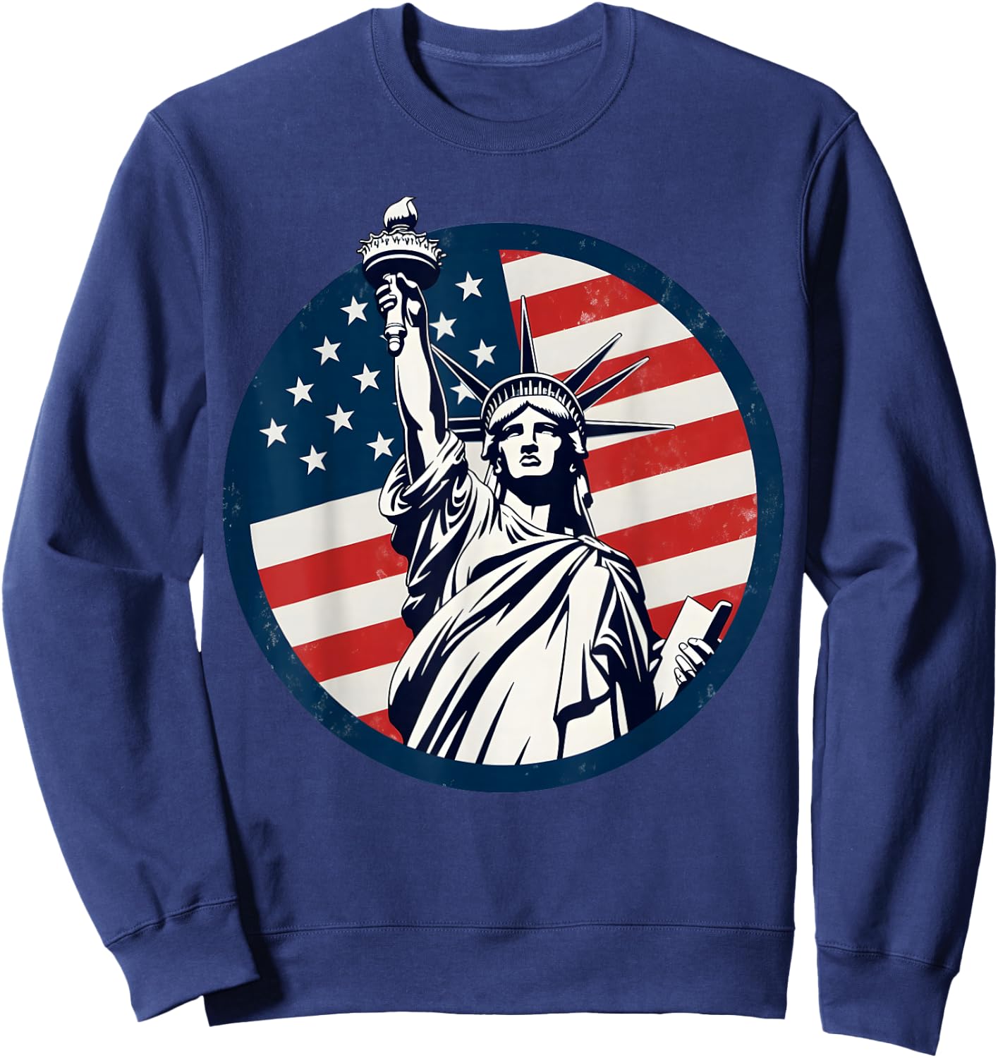 Statue of Liberty with American Flag - Fourth of July Sweatshirt - Sweatshirt | Navy