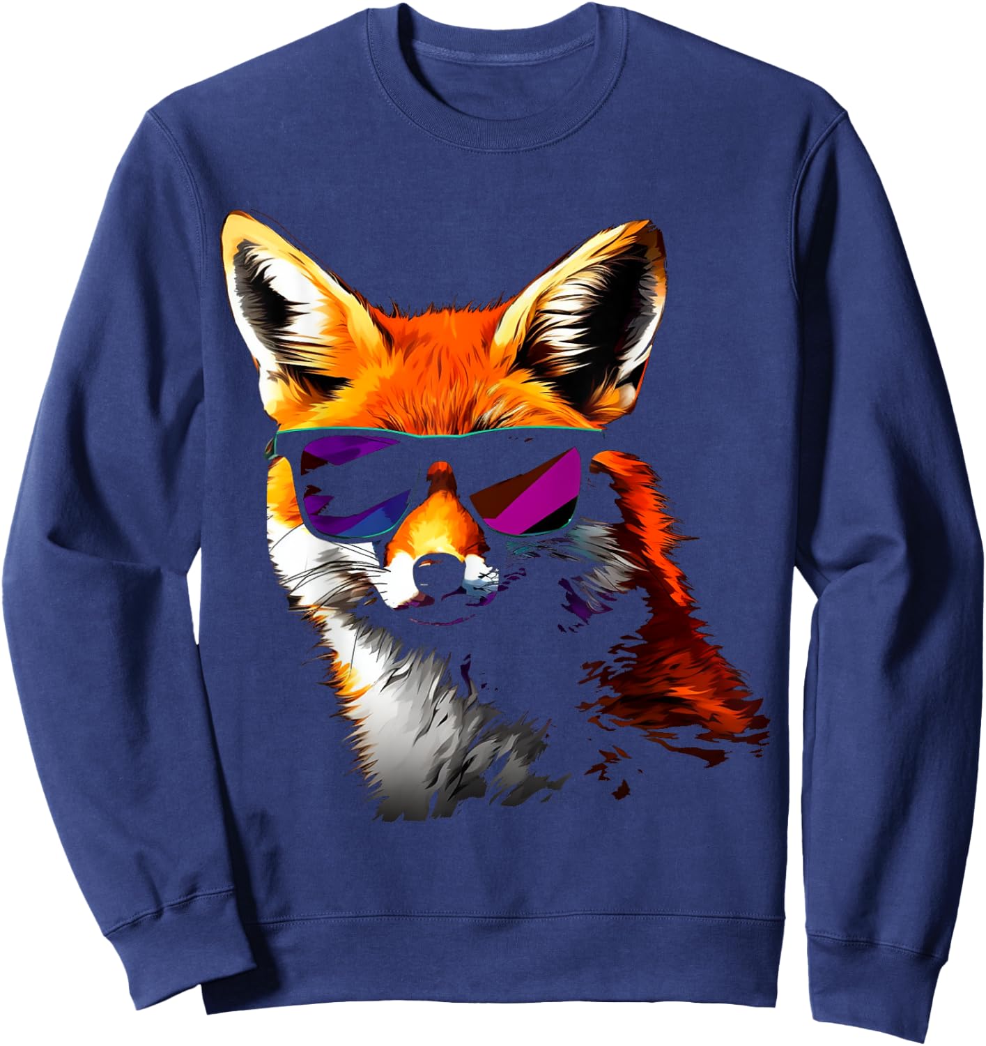 Fox Sunglasses - Art Animal Fox Sweatshirt - Sweatshirt | Navy