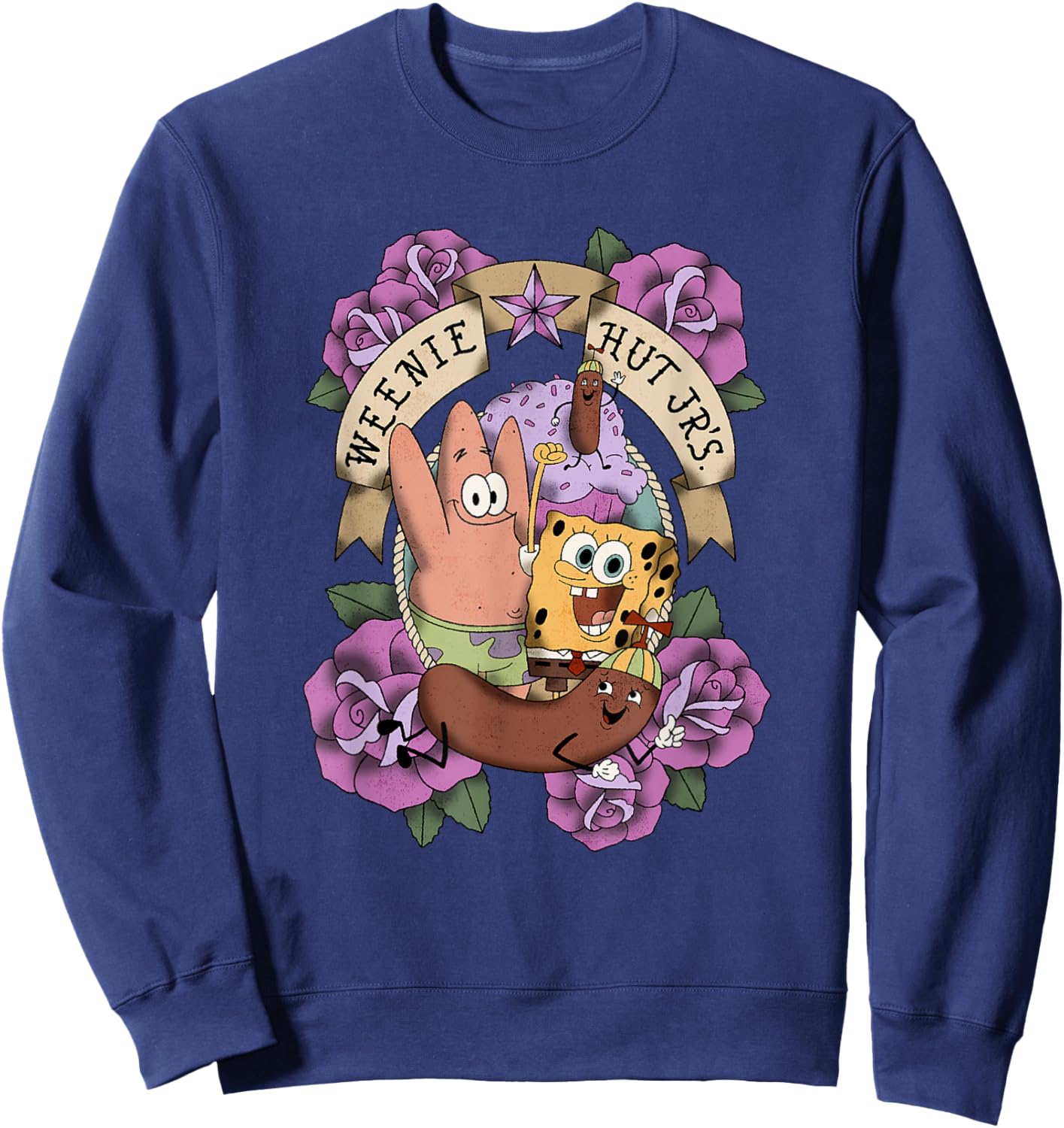 SpongeBob SquarePants Patrick Weenie Hut Jr's. Floral Logo Sweatshirt - Sweatshirt | Navy