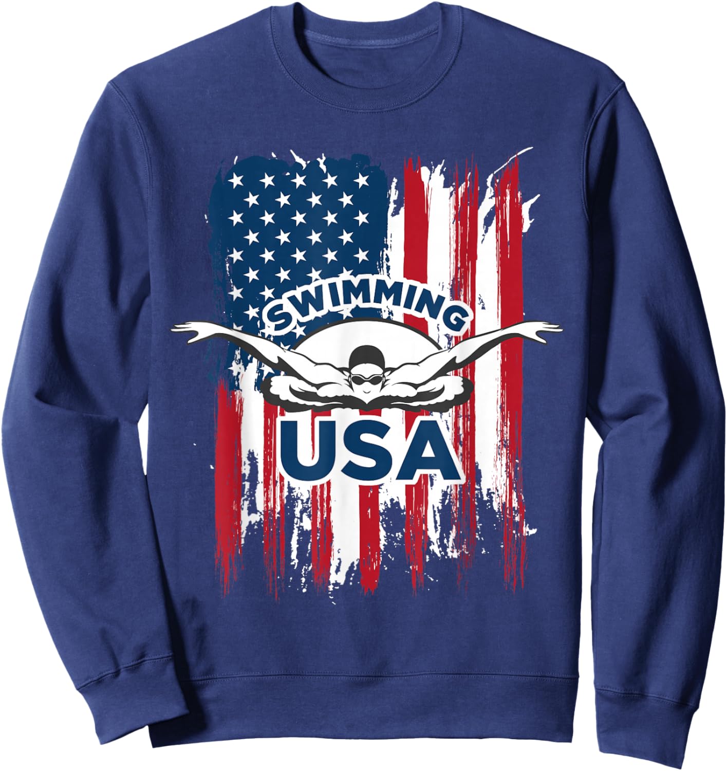Swimming USA Support The Team Shirt USA Flag Pool Sweatshirt - Sweatshirt | Navy