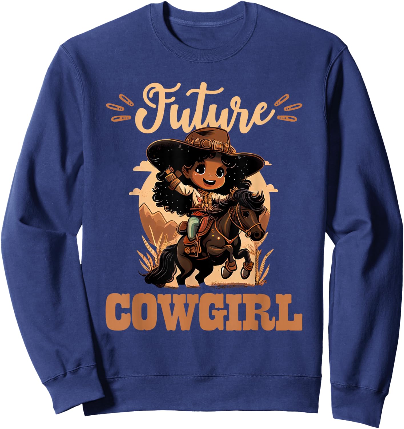 Future Cowgirl Toddler, African American Rodeo Girl Kids Sweatshirt - Sweatshirt | Navy