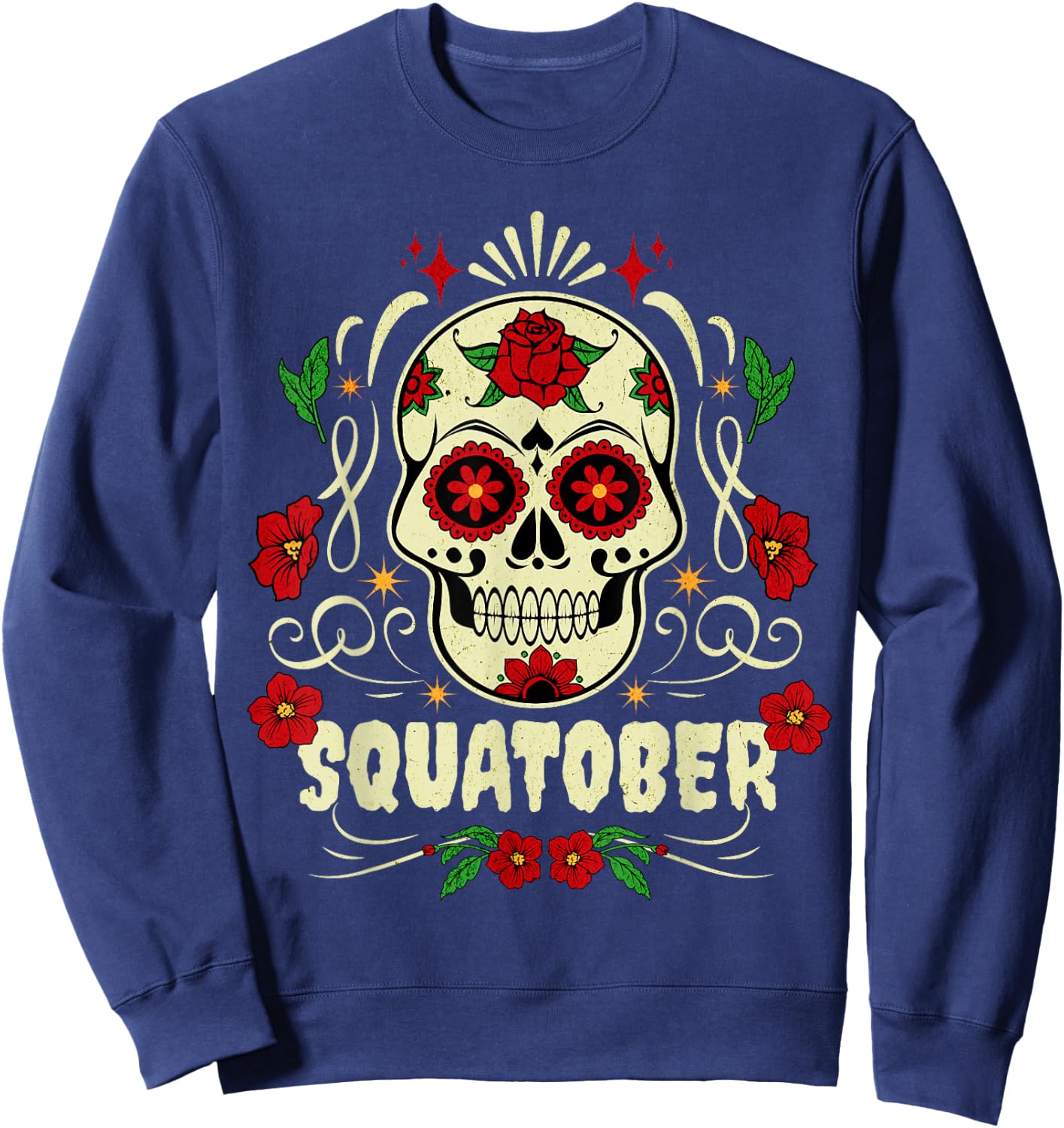 SQUATOBER October Squat Challenge Sugar Skull Sweatshirt - Sweatshirt | Navy