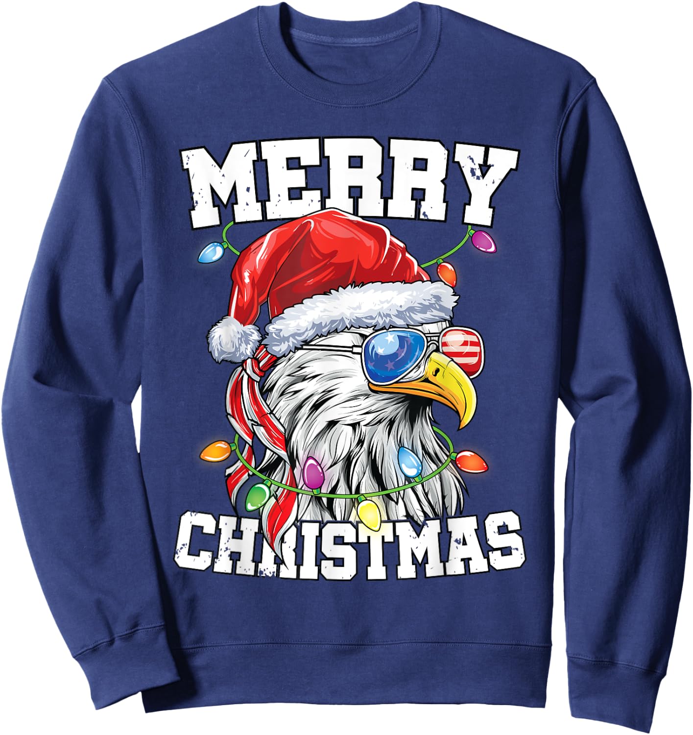 Merry Christmas Patriotic USA Patriotic Santa Bald Eagle Sweatshirt - Sweatshirt | Navy