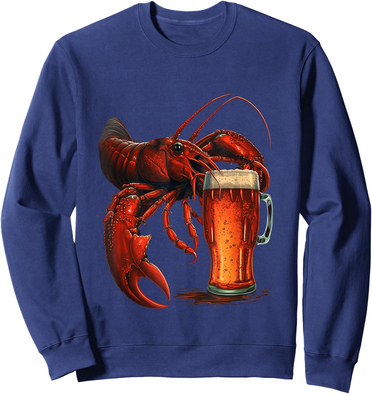 Funny Lobster Drinking Beer Beach Vacation Summer Women Men Sweatshirt - Sweatshirt | Navy
