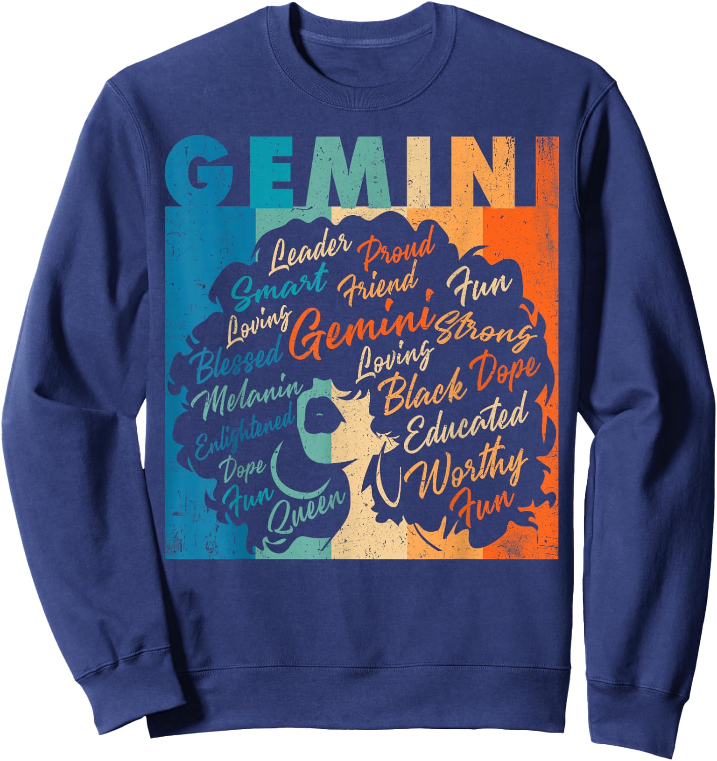 African American Women Zodiac Birthday Gemini Girl Sweatshirt - Sweatshirt | Navy