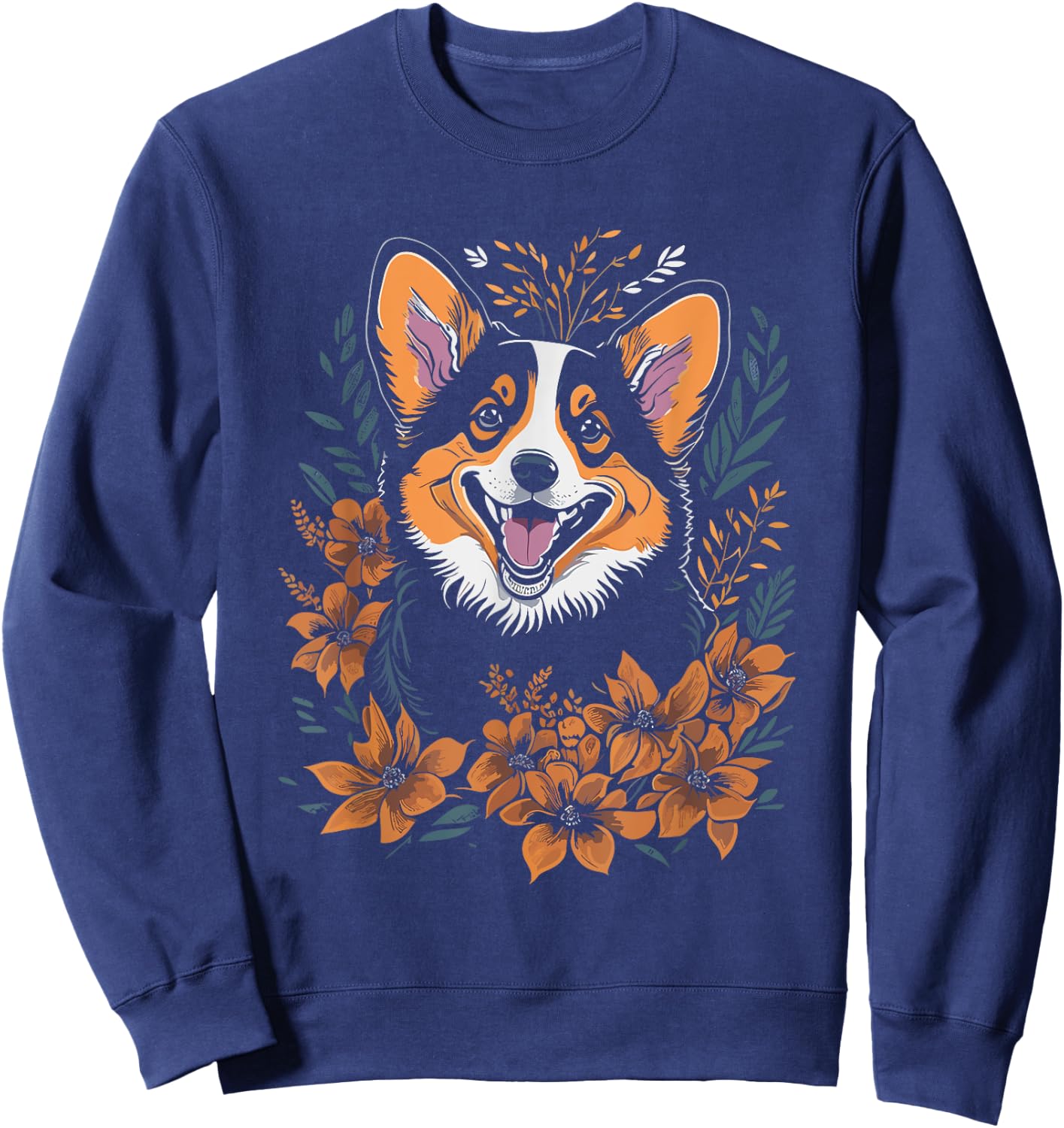 Corgi Flowers - Funny Floral Corgi Lover Dog Mom Dad Women Girls Kids Sweatshirt - Sweatshirt | Navy