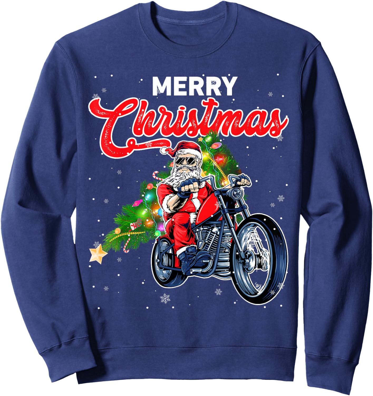 Funny Santa Claus With Motorcycle Xmas Tree Merry Christmas Sweatshirt - Sweatshirt | Navy