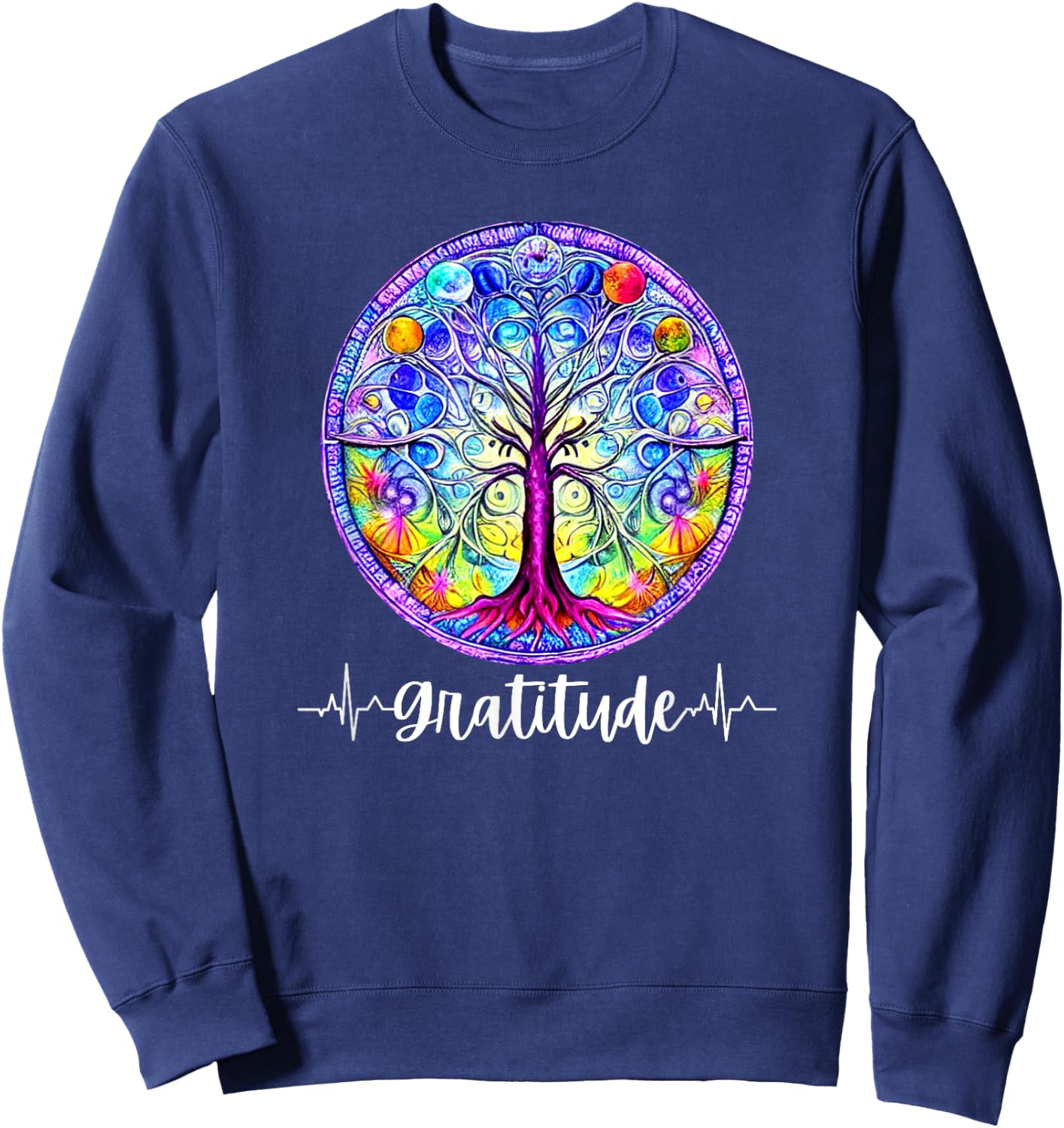 Chakra Whimsical Fantasy Tree of Life Gratitude Sweatshirt - Sweatshirt | Navy