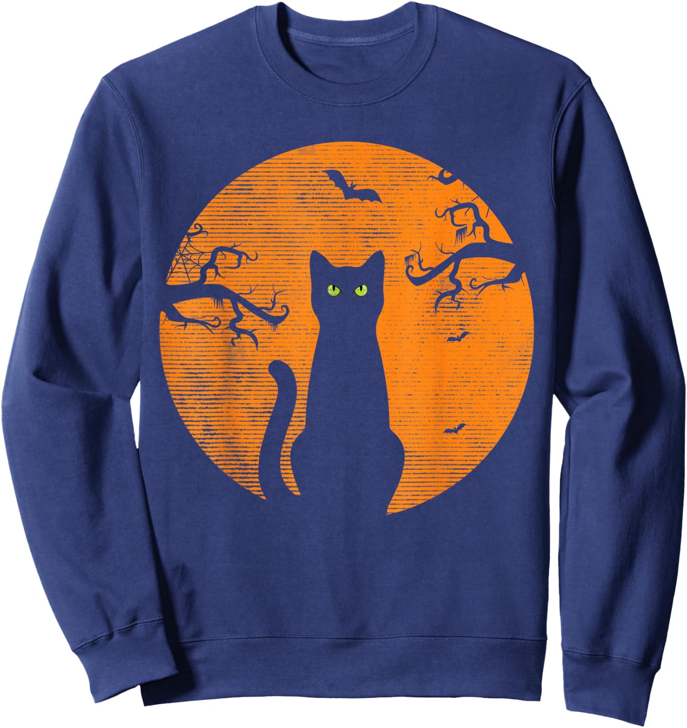 Vintage Scary Christmas Cat Costume Retro Cat Moon Black Cat Sweatshirt - Sweatshirt | Navy