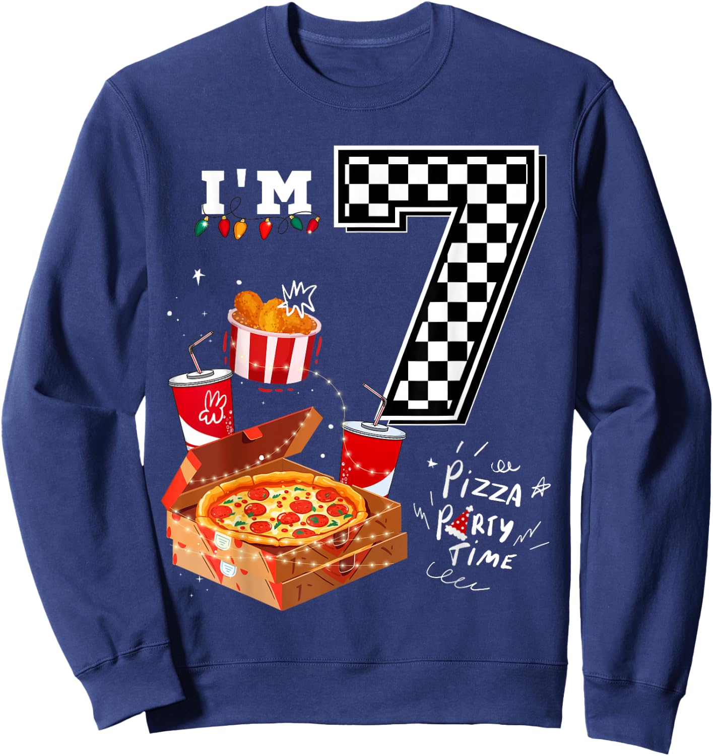 Funny Pizza Lover 7th Birthday Crew for 7 Years Old Boys Sweatshirt - Sweatshirt | Navy