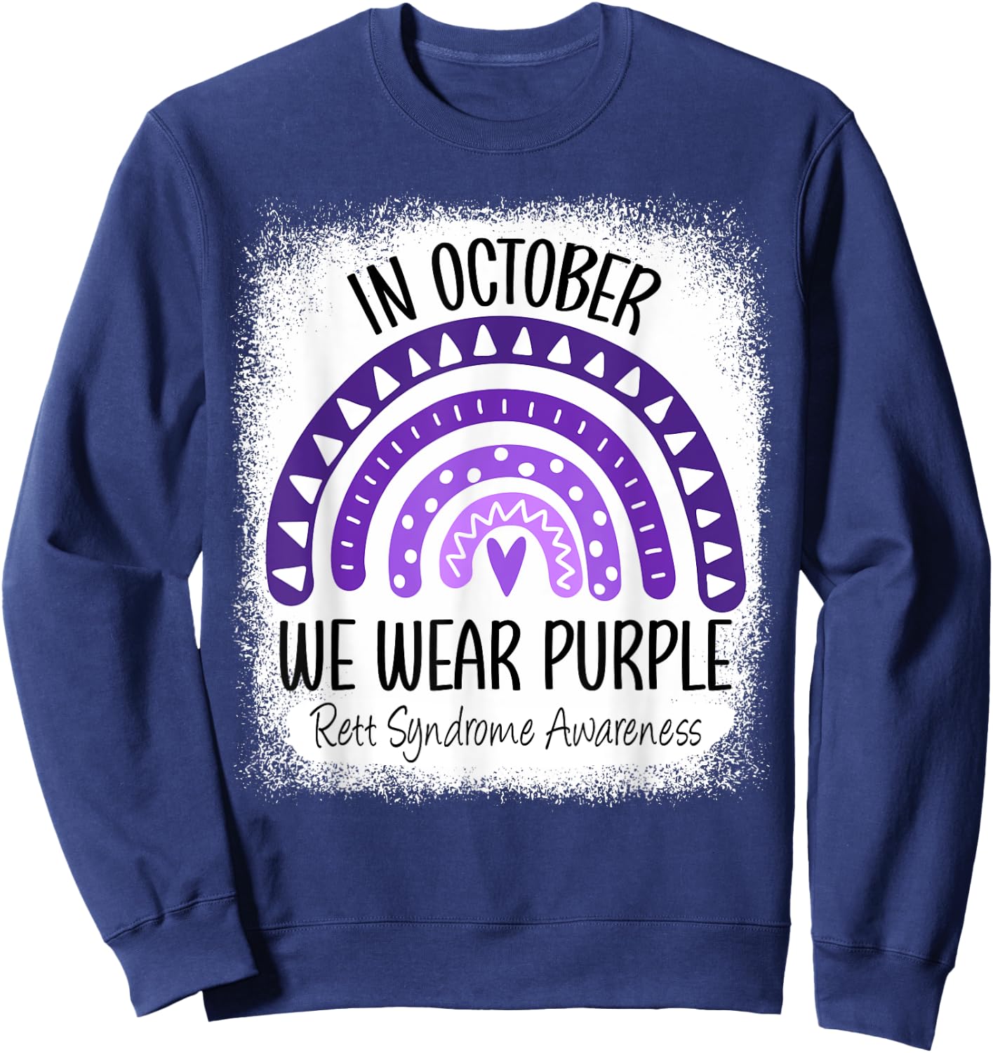 Rainbow In October We Wear Purple Rett Syndrome Awareness Sweatshirt - Sweatshirt | Navy