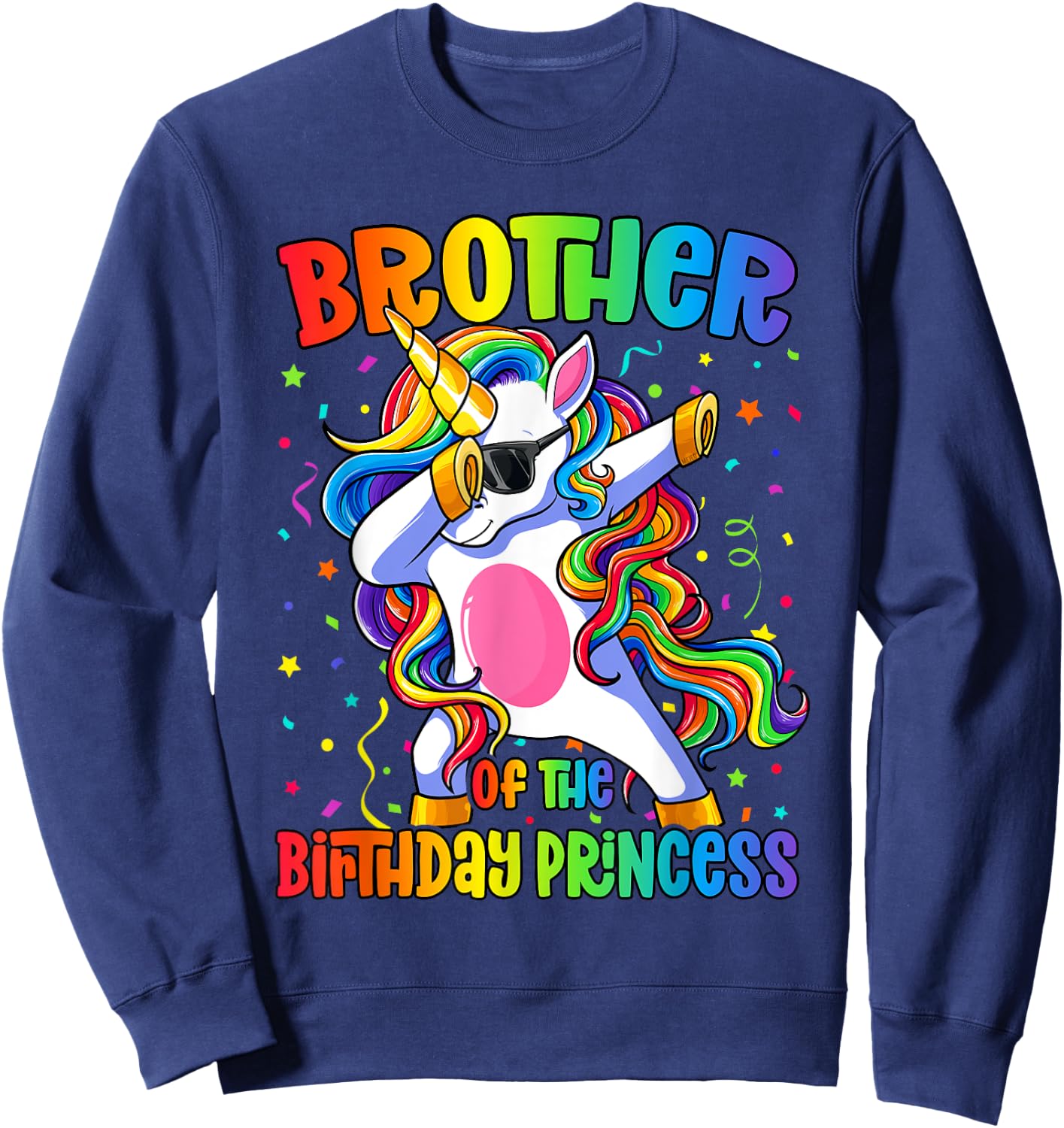 Brother of the Birthday Princess Shirt Boy Dab Unicorn Sweatshirt - Sweatshirt | Navy