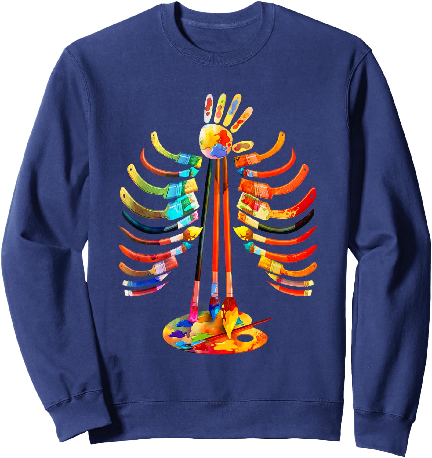 Halloween Art Teacher Bone Graphic Colorful Artist Halloween Sweatshirt - Sweatshirt | Navy