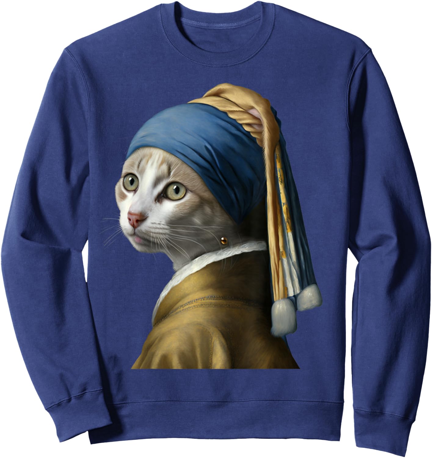 Girl with a Pearl Earring Funny Cat Lovers Sweatshirt - Sweatshirt | Navy