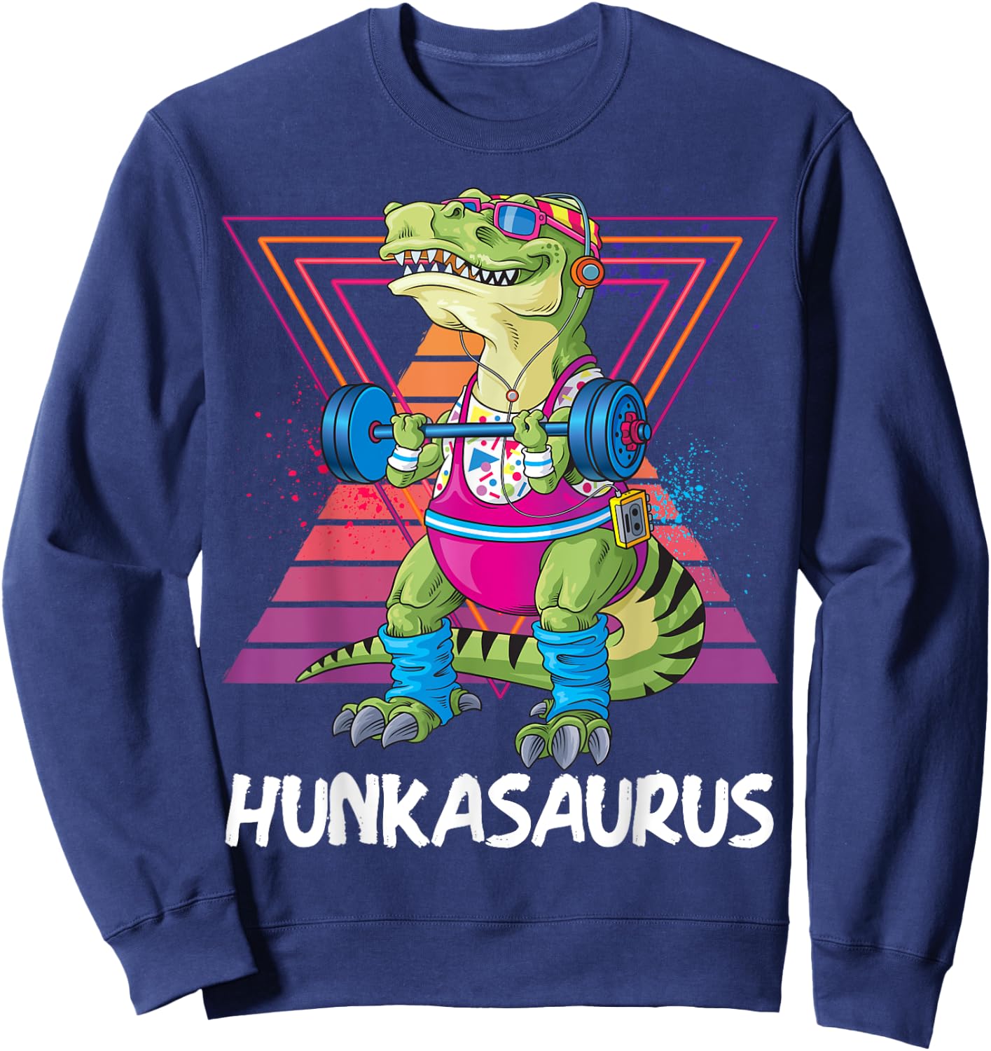Hunkasaurus Retro Muscular Dinosaur T-Rex Gym Weightlift Sweatshirt - Sweatshirt | Navy