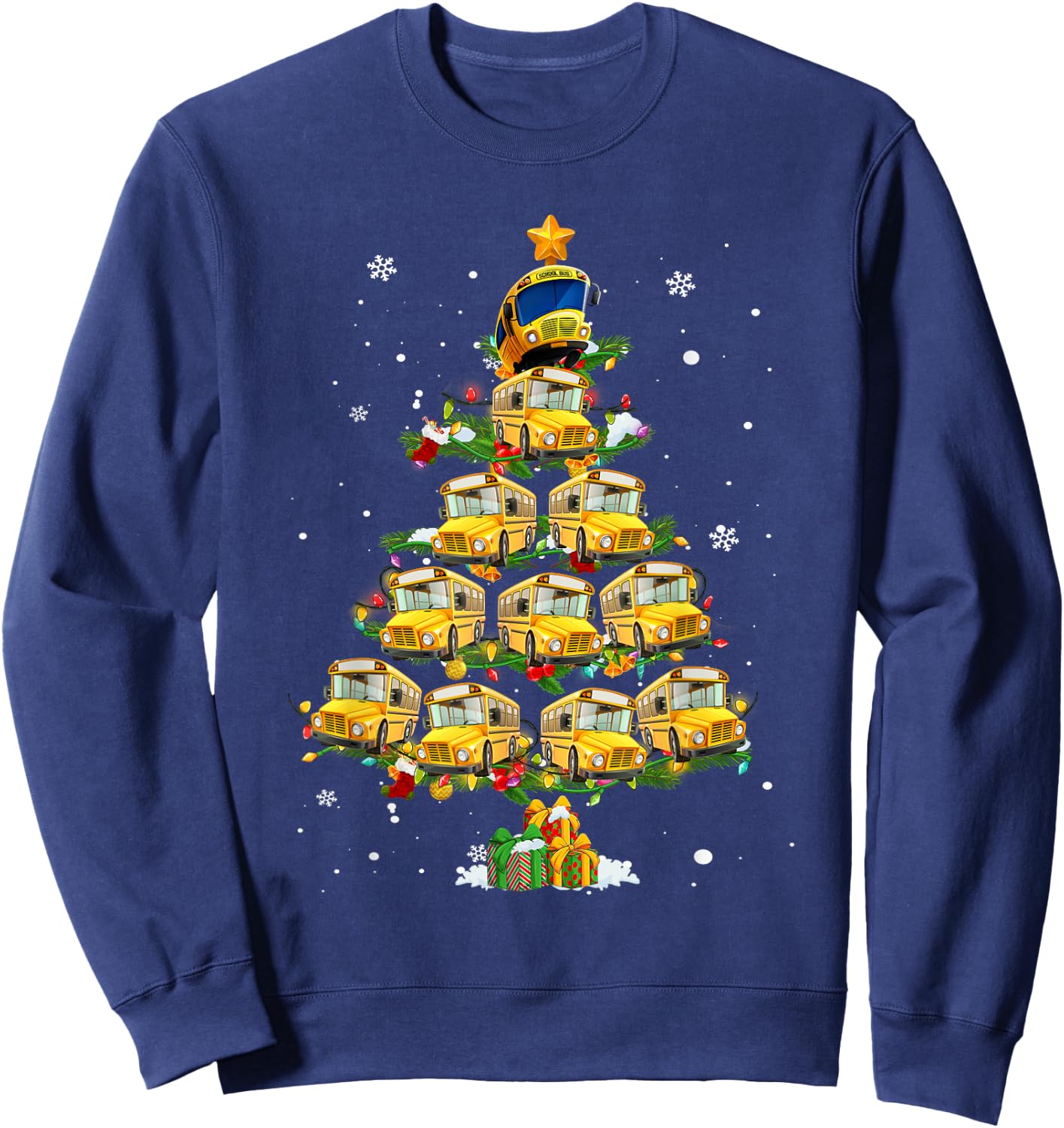 School Bus Christmas Tree Funny Santa Bus Driver Pajama Xmas Sweatshirt - Sweatshirt | Navy