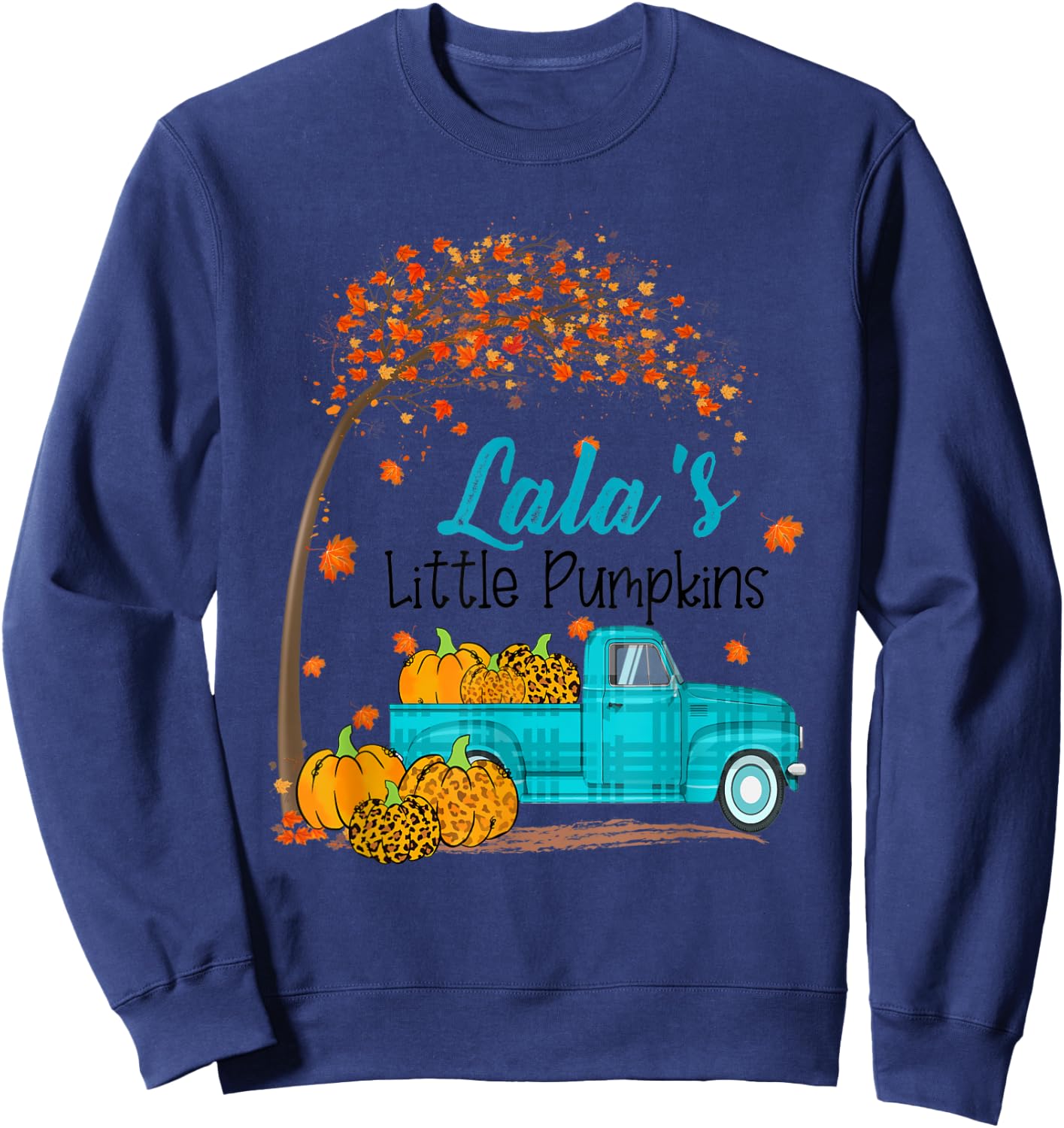 Autumn Tree lala's Little Pumpkins Blue Truck - Fall Sweatshirt - Sweatshirt | Navy