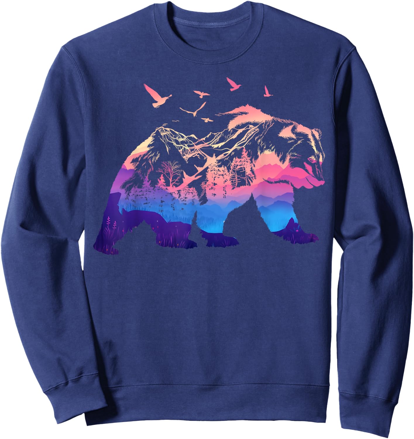 Bear Nature Outdoor Mountains Forest Trees Bear Wildlife Sweatshirt - Sweatshirt | Navy