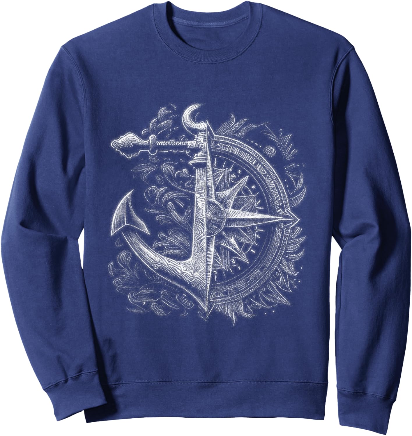 Compass Drawing - Realistic Anchor Sailing Nautical Sweatshirt - Sweatshirt | Navy