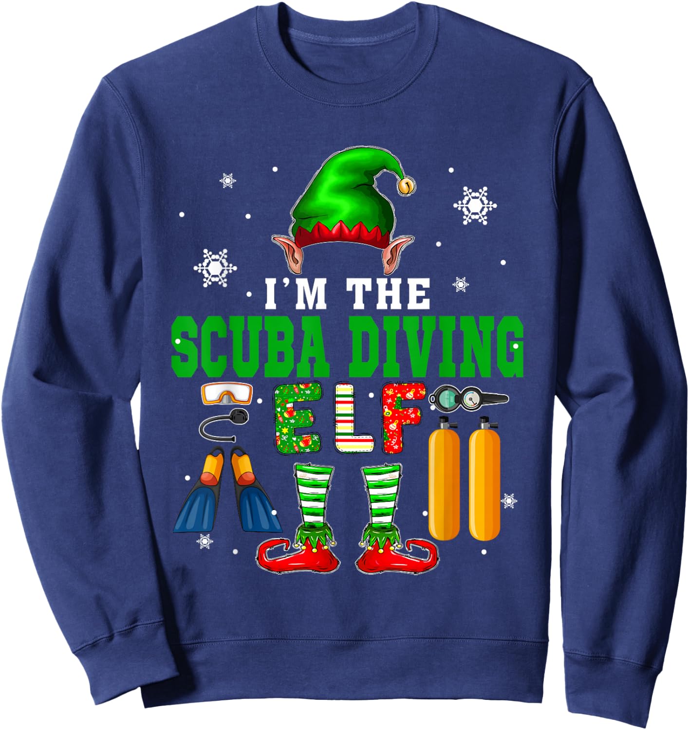 I'm The Scuba Diving Elf Christmas Elf Shoes Hat Costume Sweatshirt - Sweatshirt | Navy