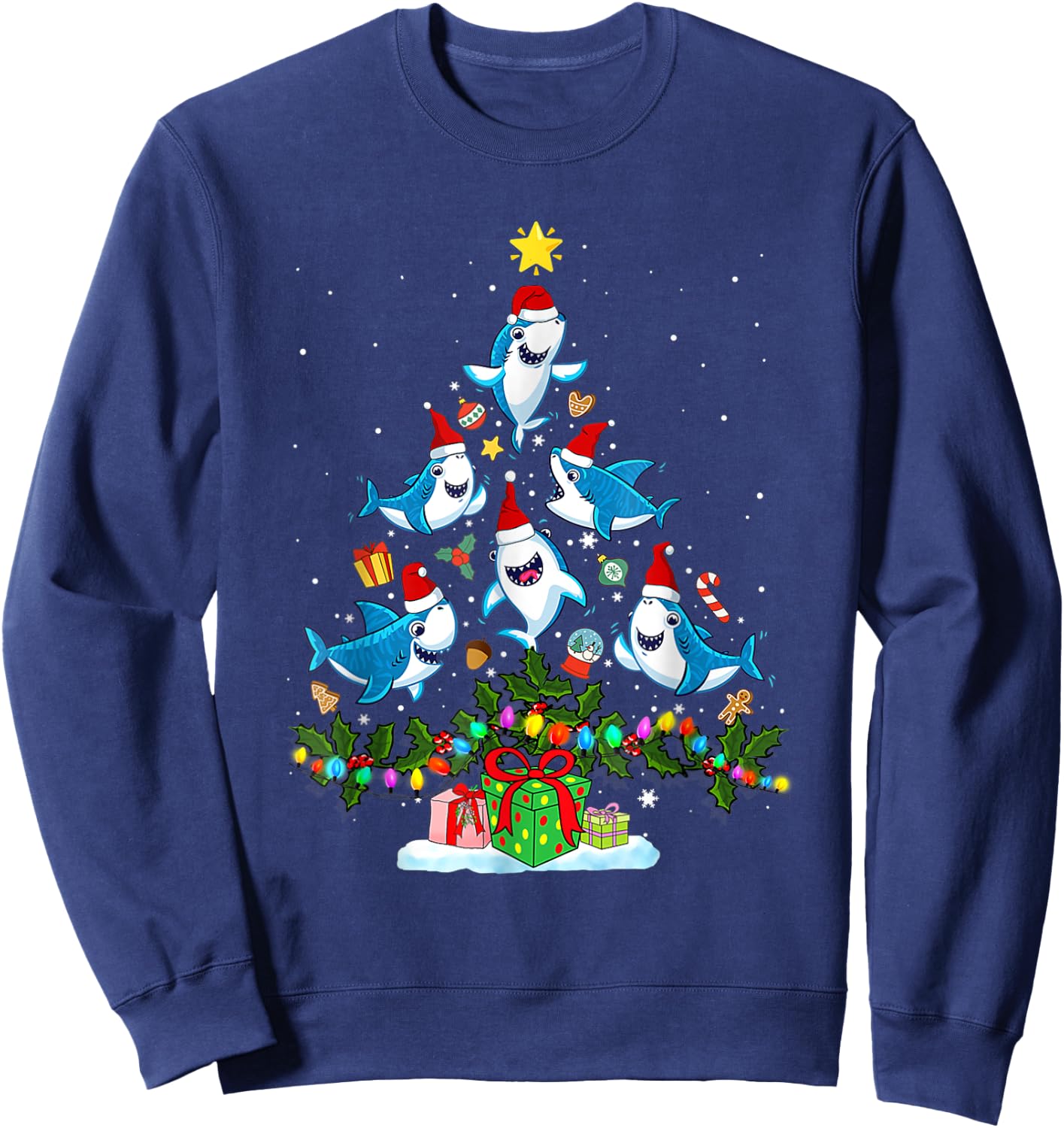 This Is My Christmas Pajama Shirt Funny Christmas Shark Tree Sweatshirt - Sweatshirt | Navy