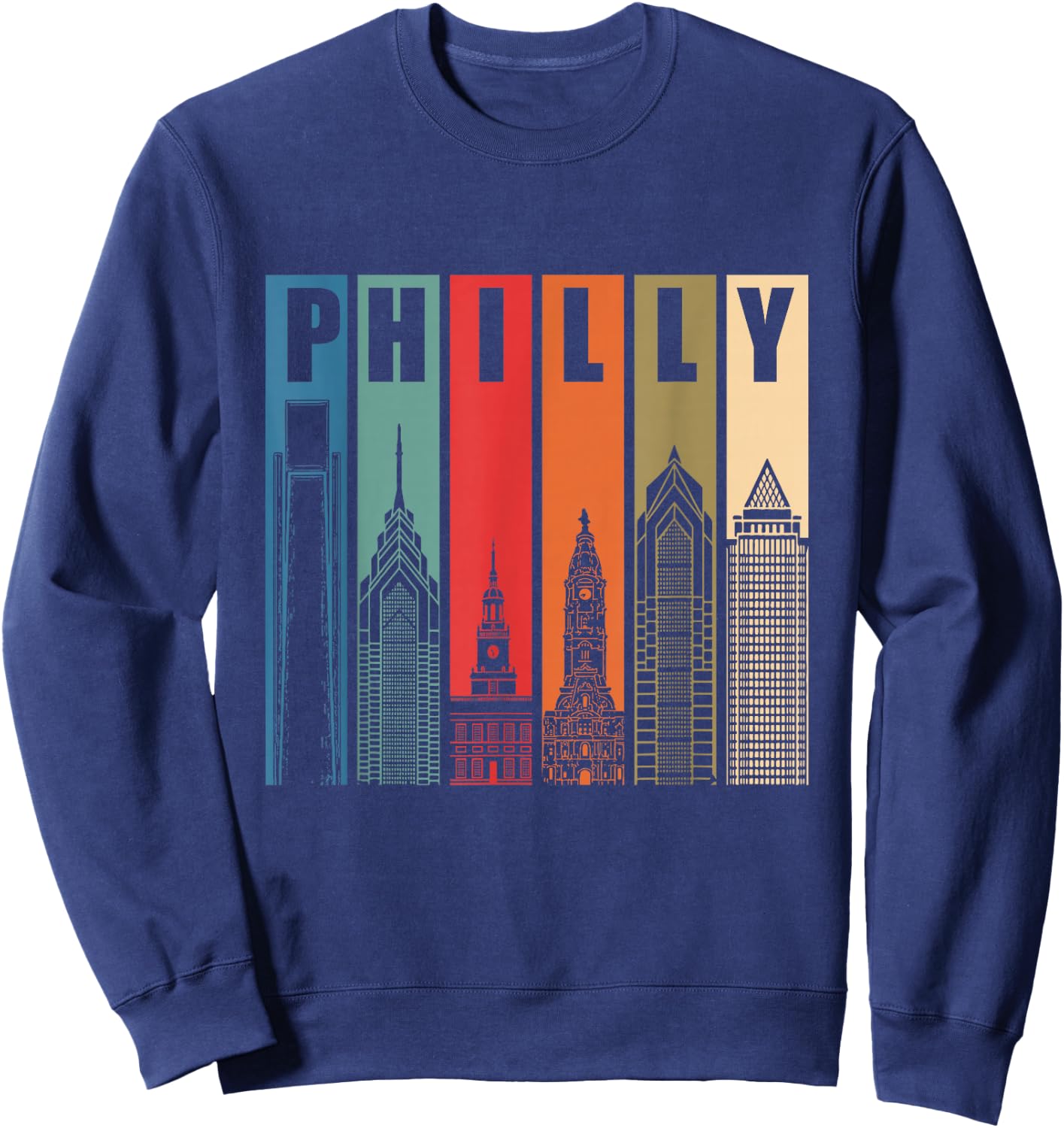 Philly Retro Vintage Philadelphia Skyline Philly City Pride Sweatshirt - Sweatshirt | Navy
