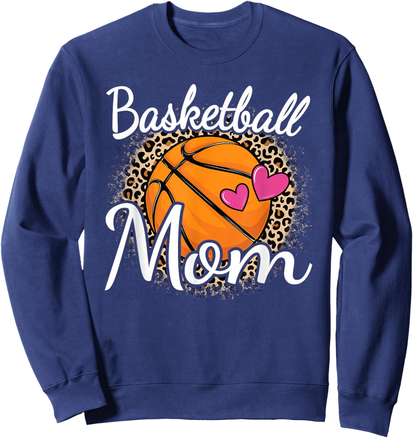 Basketball Mom Leopard Print Basketball Women Mama Sweatshirt - Sweatshirt | Navy