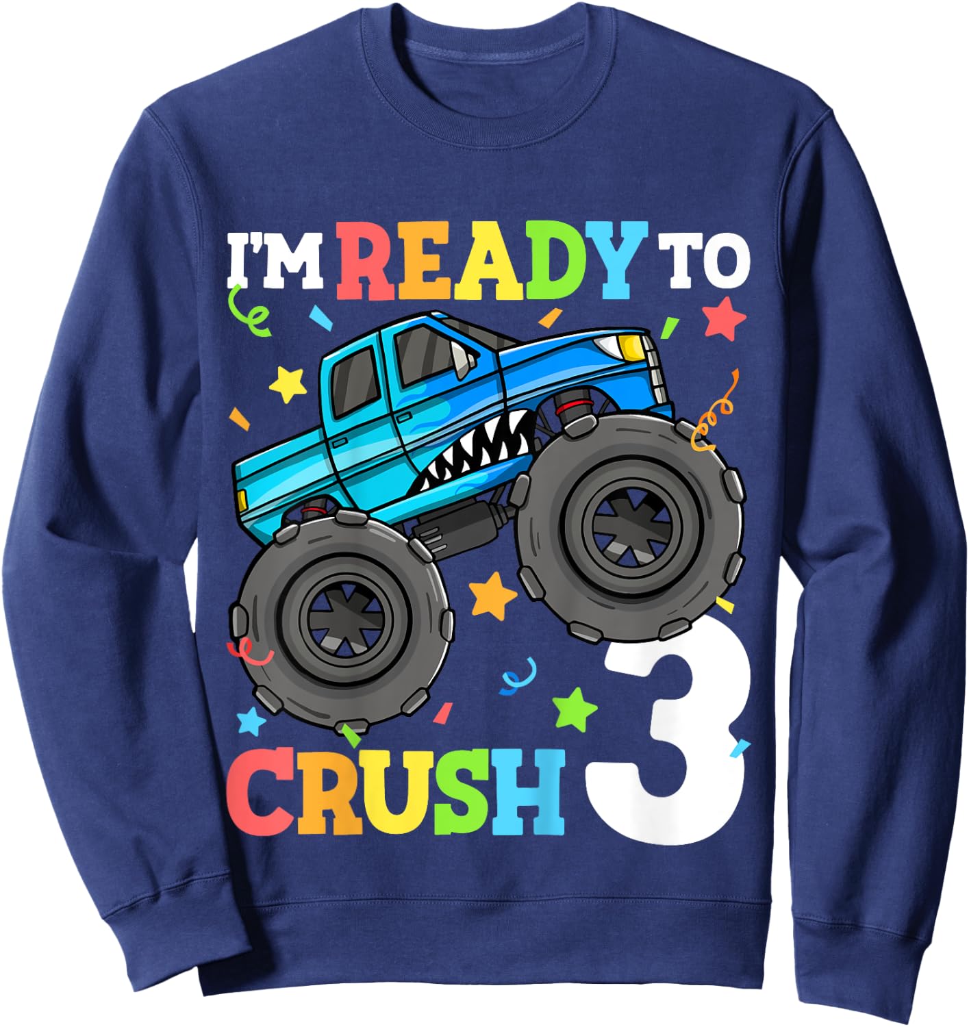 Kids Monster Truck Shark 3rd Birthday Boy Toddler 3 Three Sweatshirt - Sweatshirt | Navy