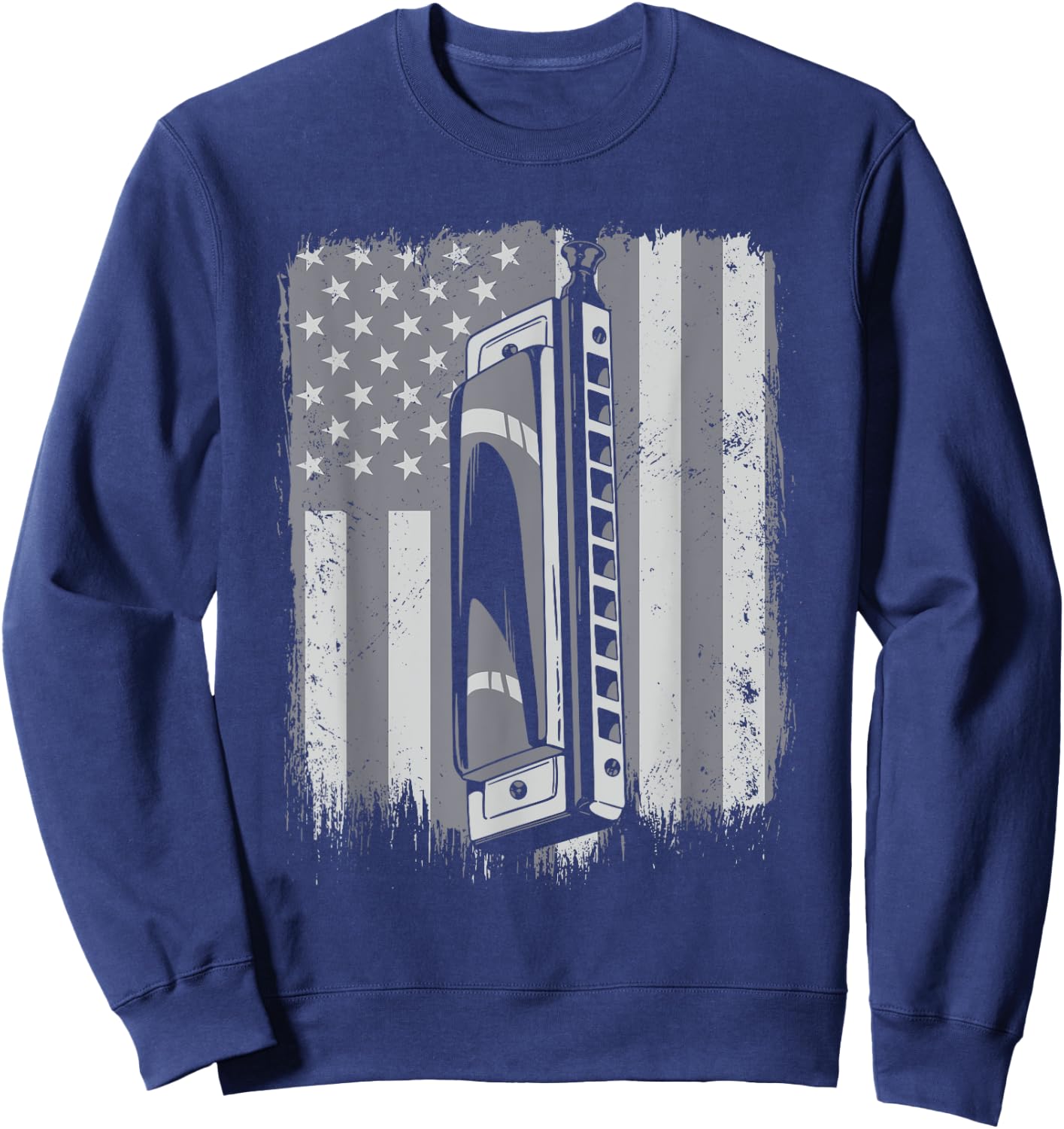 Harmonica American Flag Harmonicist Mouth Harp Harmonica Kids Men Sweatshirt - Sweatshirt | Navy