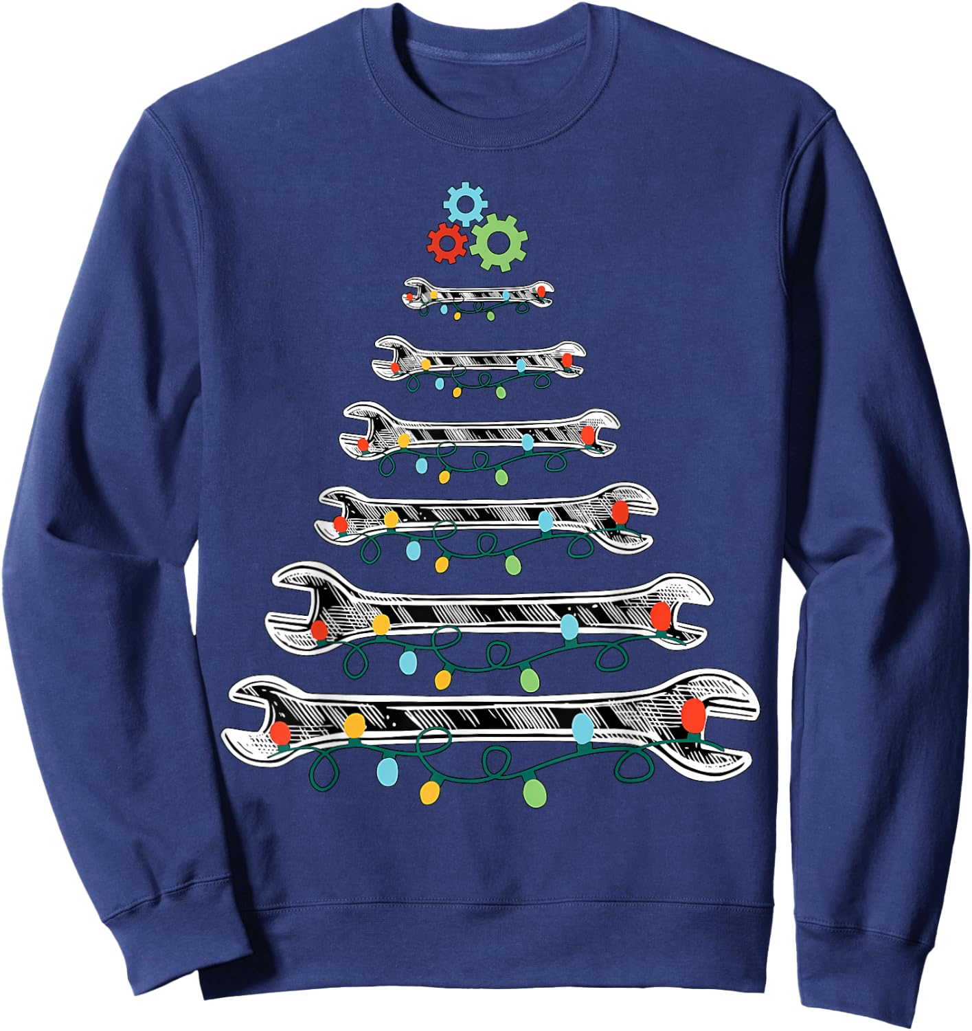 Wrench Christmas Tree Lights Mechanic Xmas Pajama Sweatshirt - Sweatshirt | Navy