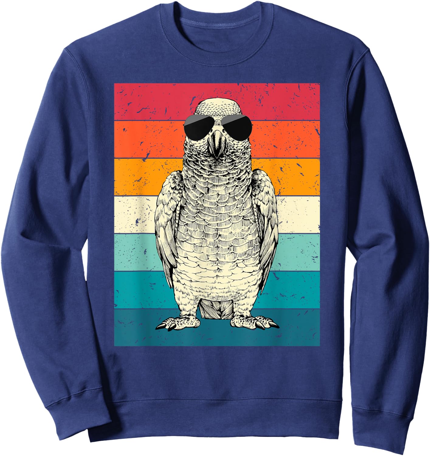 Retro Vintage African Grey Parrot with Sunglasses Bird Lover Sweatshirt - Sweatshirt | Navy