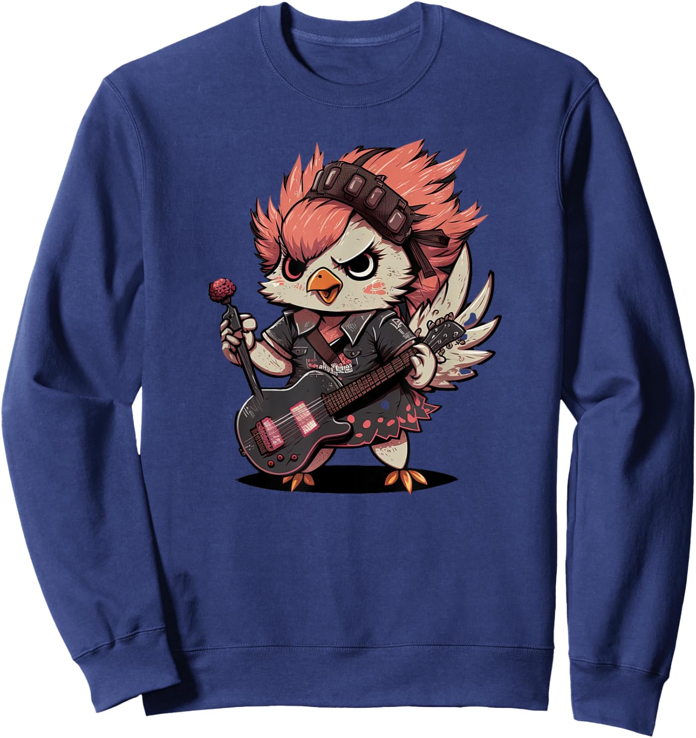 Chicken Cool Rock and roll Rocker Punk Guitar Sweatshirt - Sweatshirt | Navy